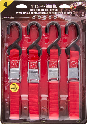 ERICKSON Buckle Tie-Down - 1" x 5-1/2' - 4 Pack -Red 05605