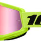 100% Strata 2 Junior Goggle Neon Yellow Mirror Pink Lens
