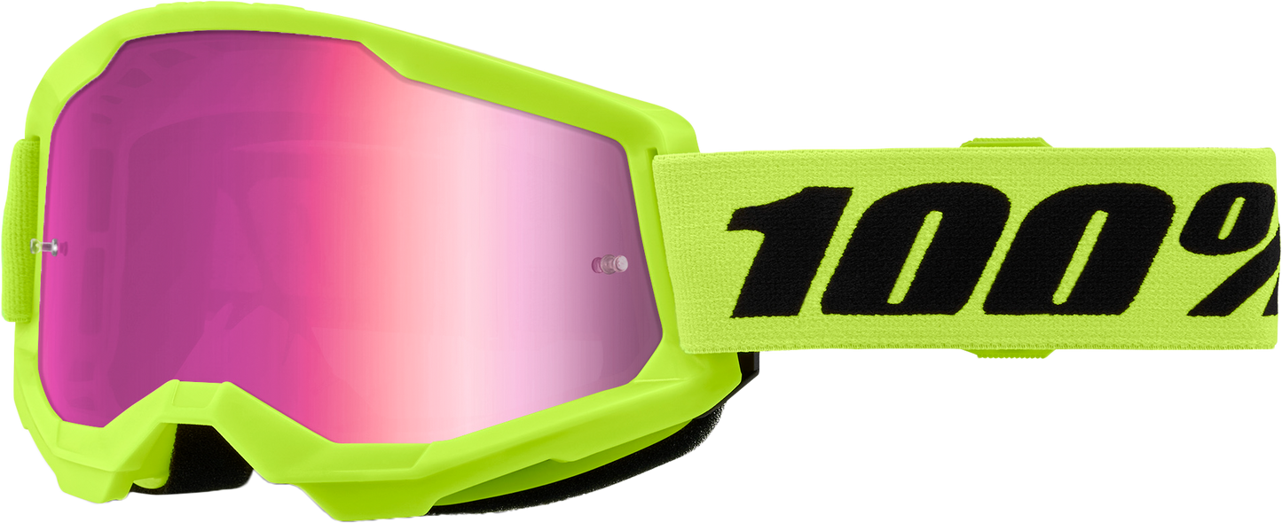 100% Strata 2 Junior Goggle Neon Yellow Mirror Pink Lens