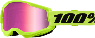 100% Strata 2 Junior Goggle Neon Yellow Mirror Pink Lens
