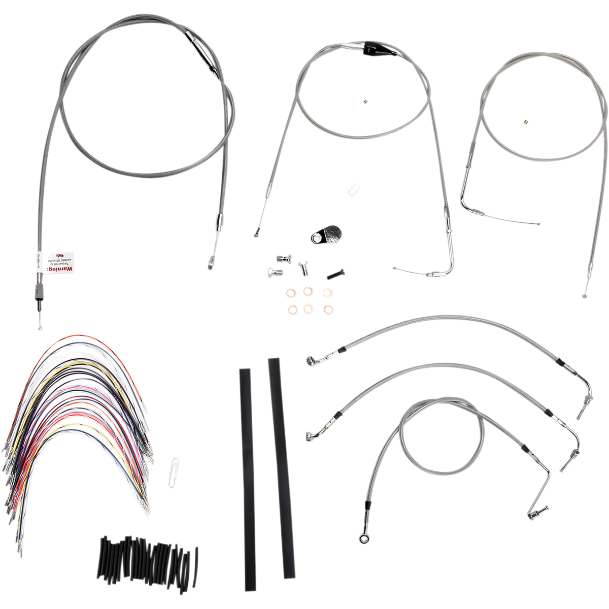 BURLY BRAND Handlebar Cable/Brake Line Kit - Complete - 14" Ape Hanger Handlebars - Stainless Steel B30-1082