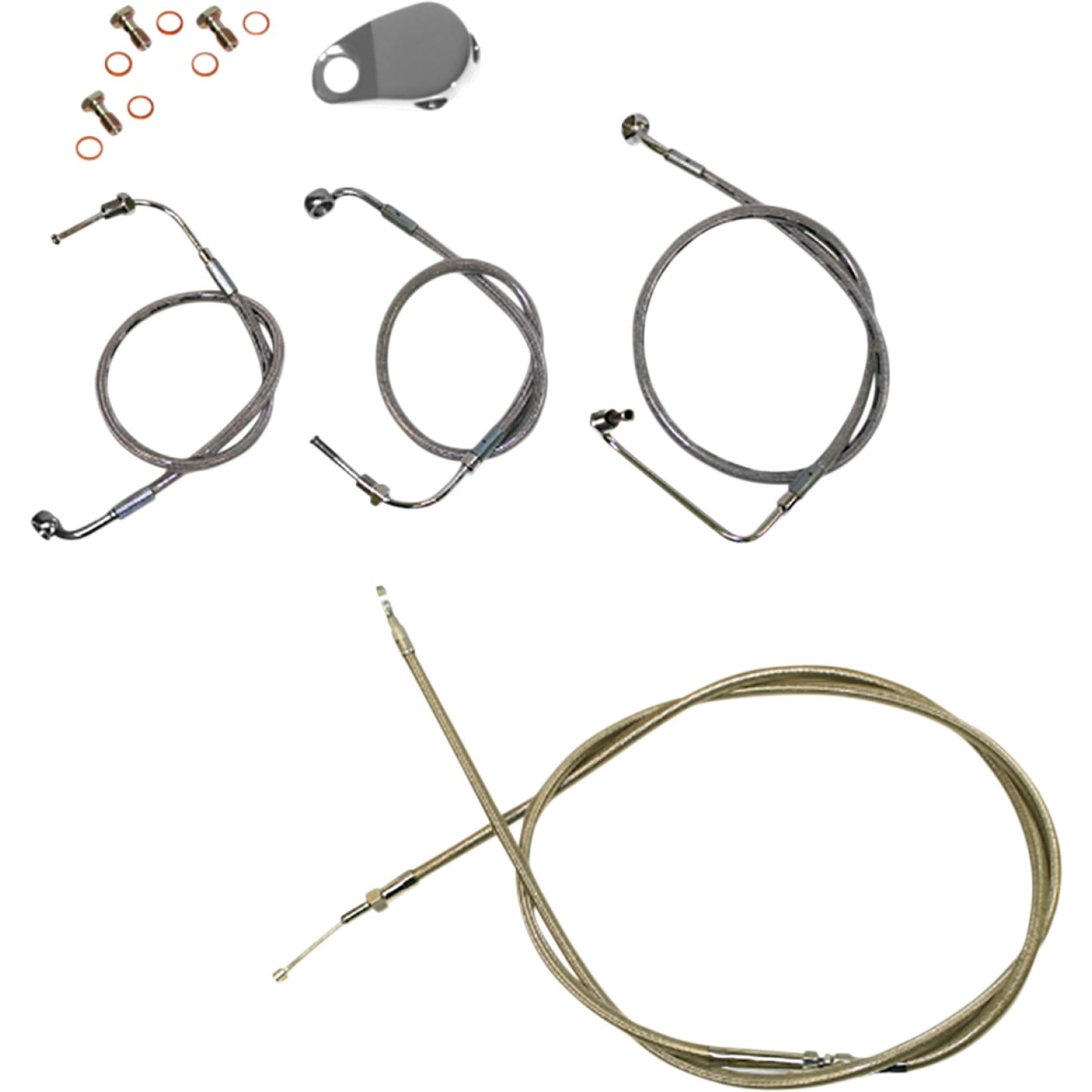 LA Choppers Handlebar Cable/Brake Line Kit - 15" - 17" Ape Hanger Handlebars - Stainless Steel LA-8154KT-16