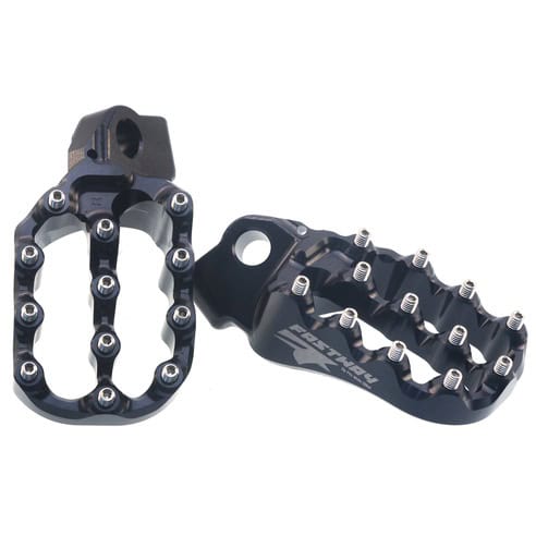 Evo Air Angle Footpeg Set
 Black motorcycle foot pegs with brand logo on a white background