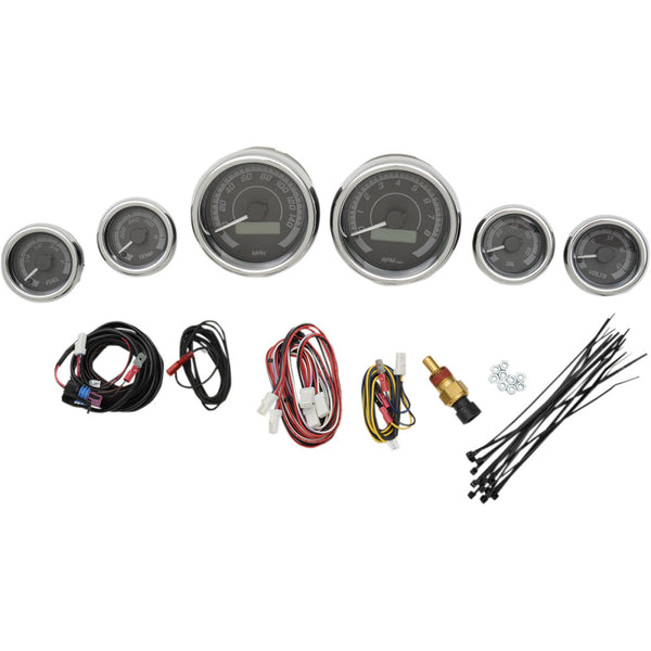 Dakota Digital MVX-8K Series Analog/Digital 6-Gauge Kit - Chrome Bezel - Black Face with Gray Background MVX-8604-WK-C