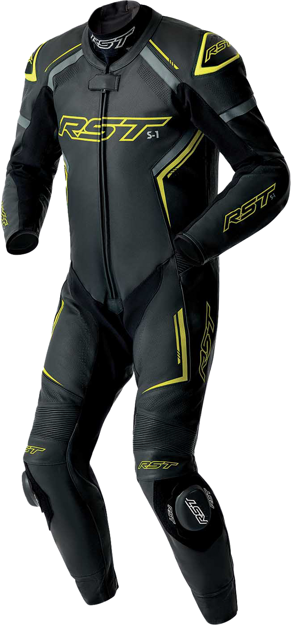 RST S1 D3O CE Leather Suit - Black/Grey/Fluro Yellow - 2XL