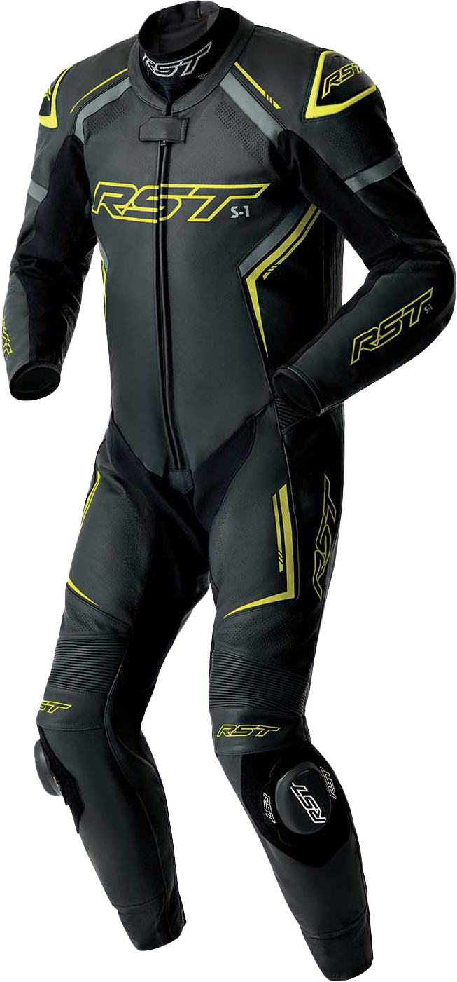 RST S1 D3O CE Leather Suit - Black/Grey/Fluro Yellow - 2XL