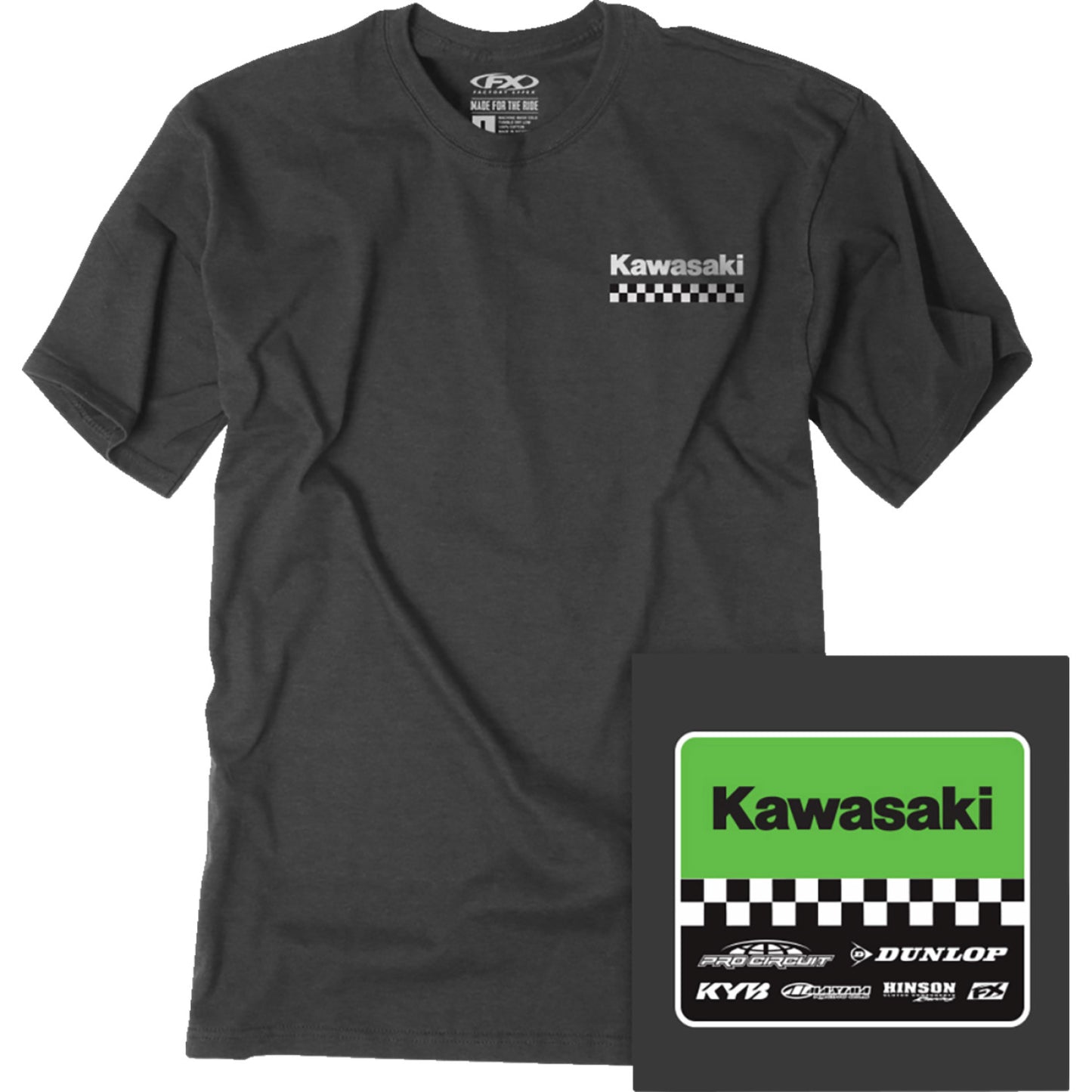 FACTORY EFFEX Kawasaki Starting Line T-Shirt - Heather Charcoal - Large 27-87104