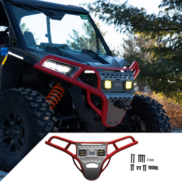 RAVEK Front Bumper/Skid Plate with Amber Lights - Red - RZR XP 1000 64-317RDLA