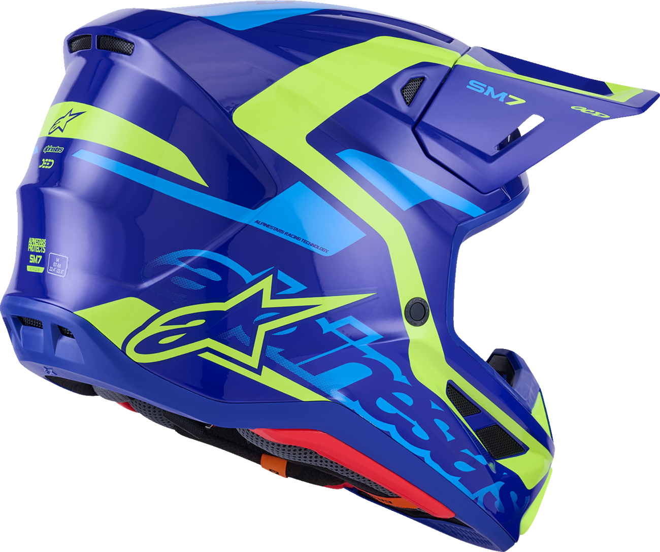 ALPINESTARS SM7 Helmet - Deed - Gloss Blue/Yellow Fluo - Small 8302426-7253-S