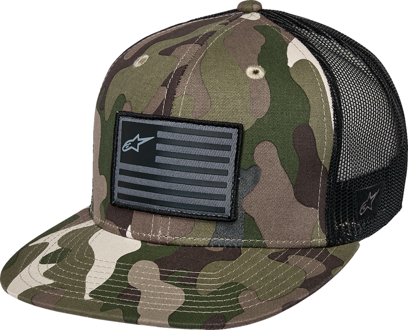 ALPINESTARS Flag Flat Trucker Hat - Camo Green/Black 1235-81960-6173-OS