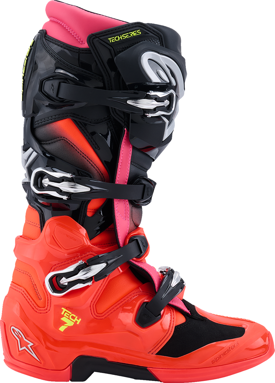 ALPINESTARS Tech 7 Boots - Black/Fluorescent Red/Fluorescent Pink - US 7 / EU 40.5 2012025-1576-7