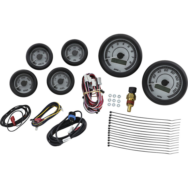 Dakota Digital MVX-8K Series Analog/Digital 6-Gauge Kit - Black Bezel - White Face with Gray Background MVX-8604-WK-K