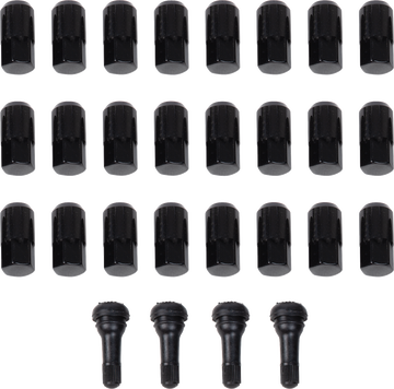 MOOSE OFFROAD Lug Nuts with Valve Stems - 12 mm x 1.50 - Black - Tapered - 24 Pack SP300MO207B-24