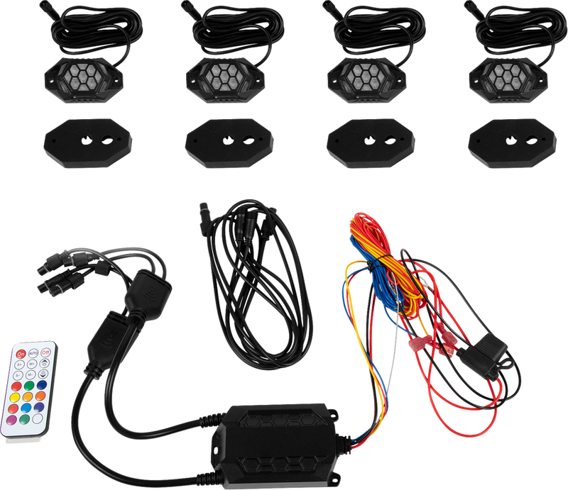 MOOSE OFFROAD Rock Light Kit - RGB - 4 Pods 100-3614-PU