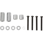 Set of metal screws and washers on a white background