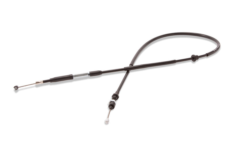 Black and silver clutch cable on a white background
