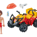 Toy ATV with accessories and a figure on a white background