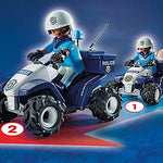 Playmobil police ATV set with two figures on a blue background