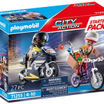 Playmobil City Action toy set packaging with two characters on bikes.