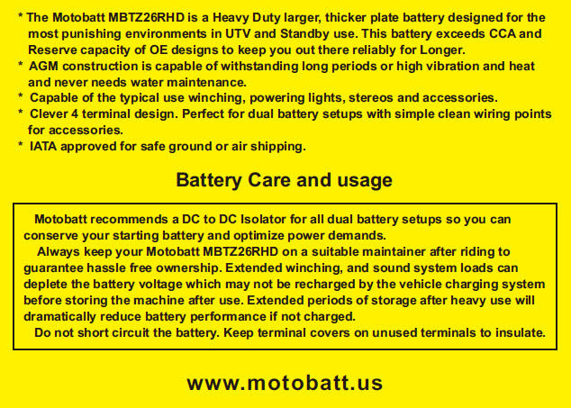 Battery Mbtz26rhd Sealed Factory Activated