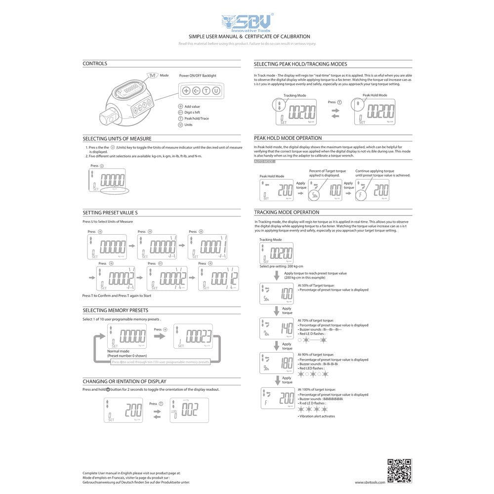 SBV Tools Digital Torque Adapter 3/8"