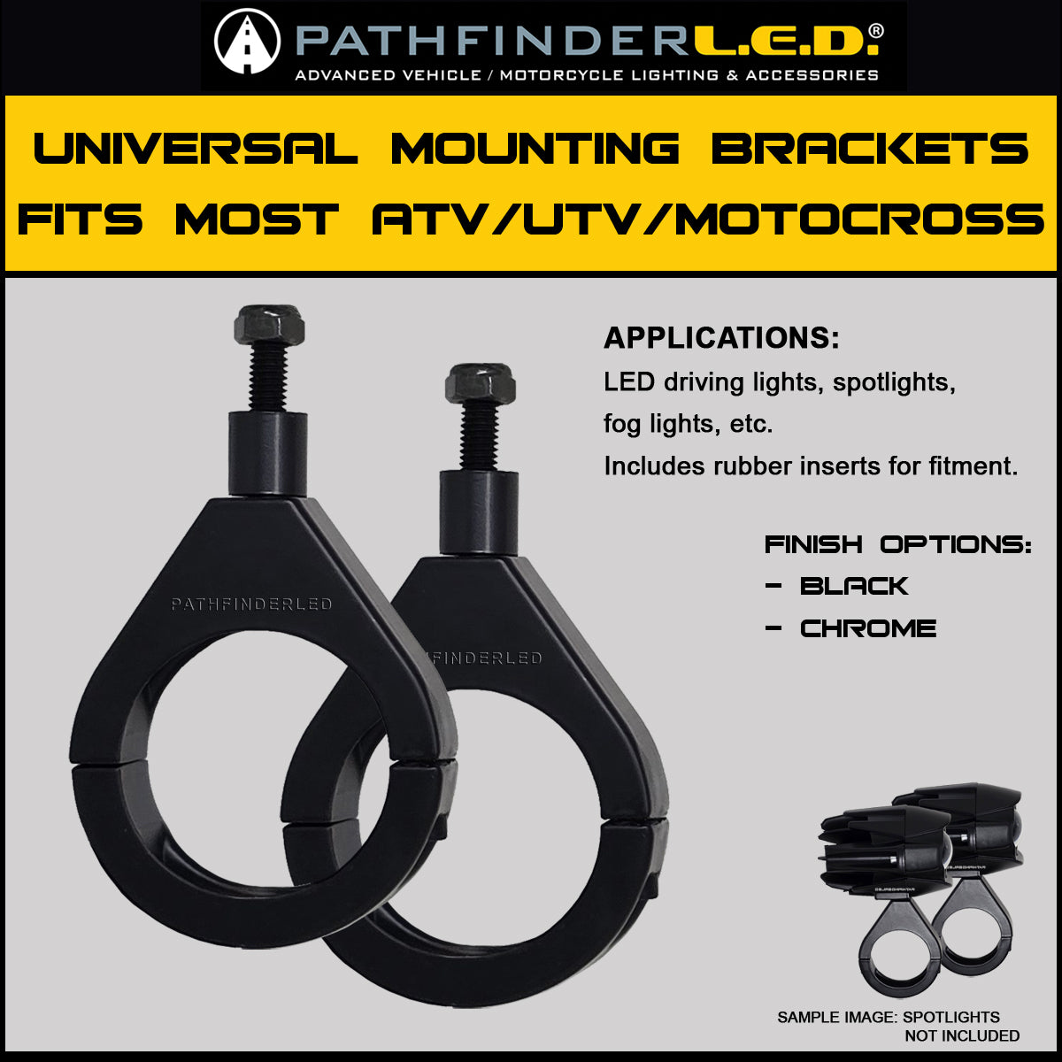 Light Mounting Bracket 49mm Black Pair