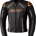 RST S1 CE Leather Jacket - Black/Grey/Neon Orange - L