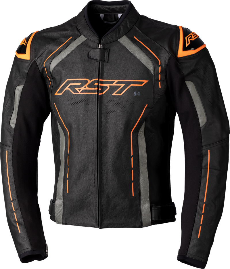 RST S1 CE Leather Jacket - Black/Grey/Neon Orange - 3XL