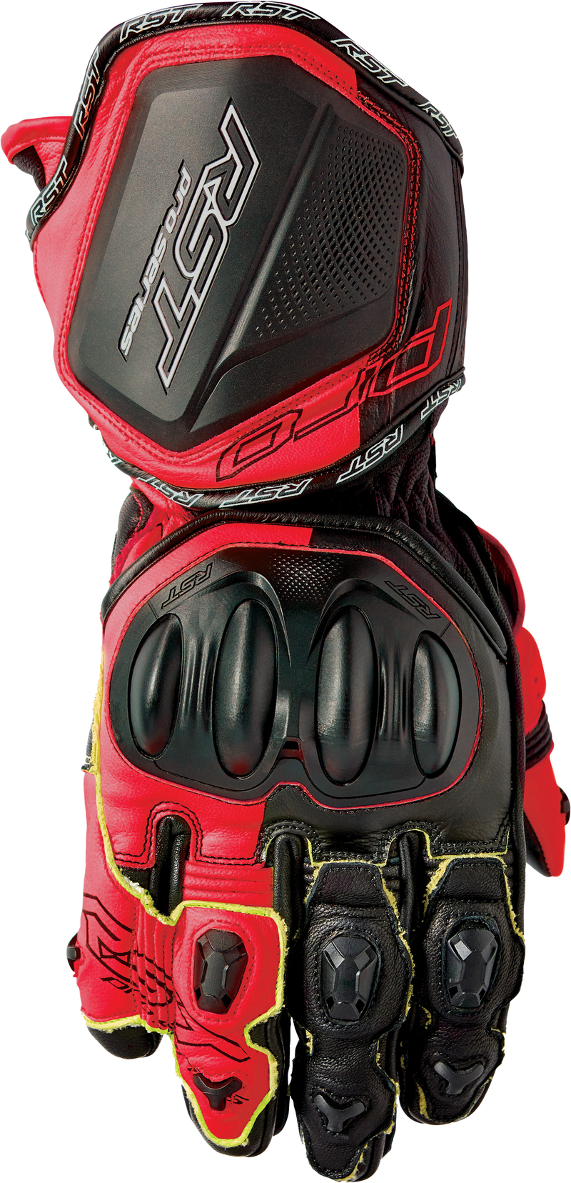 RST Pro Series GP D3O CE Leather Glove - Black/Fluro Red - L