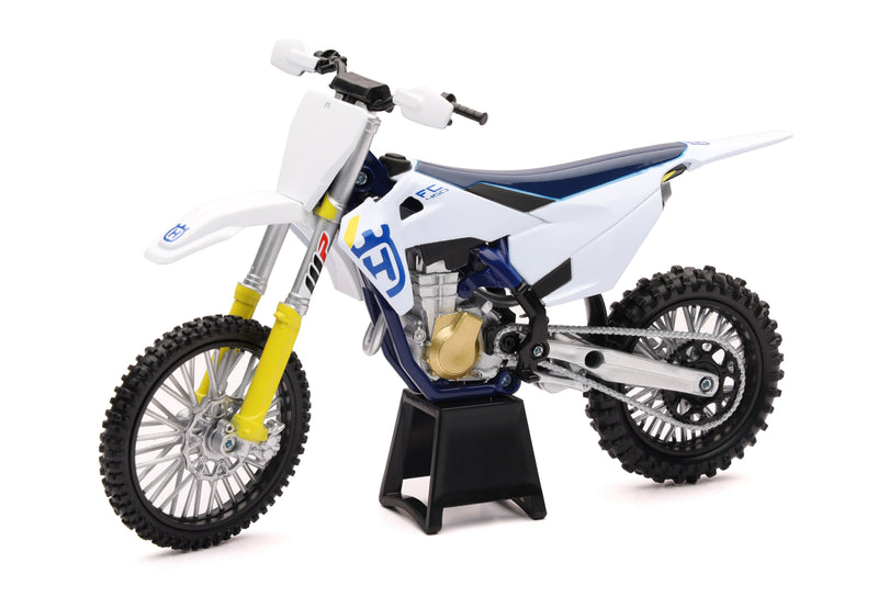 Husquavarna FC450 Motocross Bike
Model dirt bike on a stand with a white background