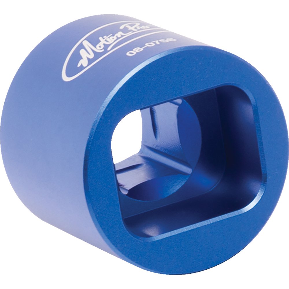 Blue plastic Socket Fork Cap tool with a Motion Pro logo on a white background