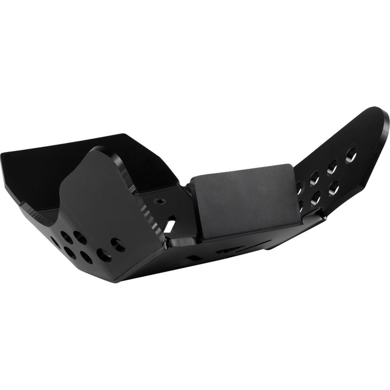Black metal skid plate on a white background