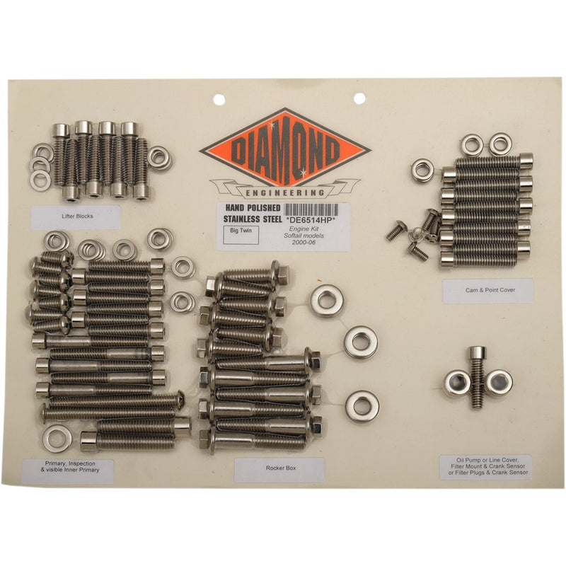 Diamond Engineering Fastener Kit - Engine/Rocker Box - OEM - Softail DE6514H