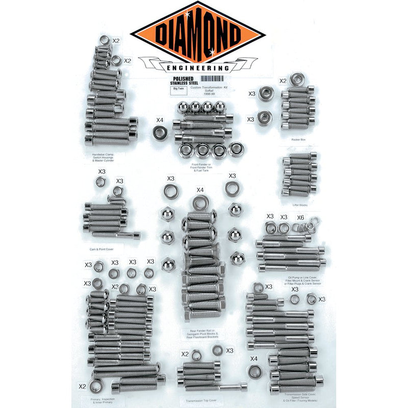 Diamond Engineering Fastener Kit - Custom/Transformation - OEM - Softail DE6005HP