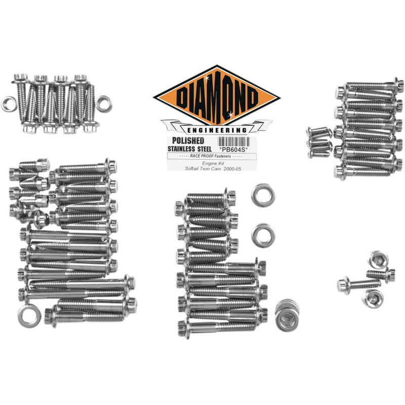 Diamond Engineering Fastener Kit - Engine/Rocker Box - 12-Point Flange - Softail PB604S