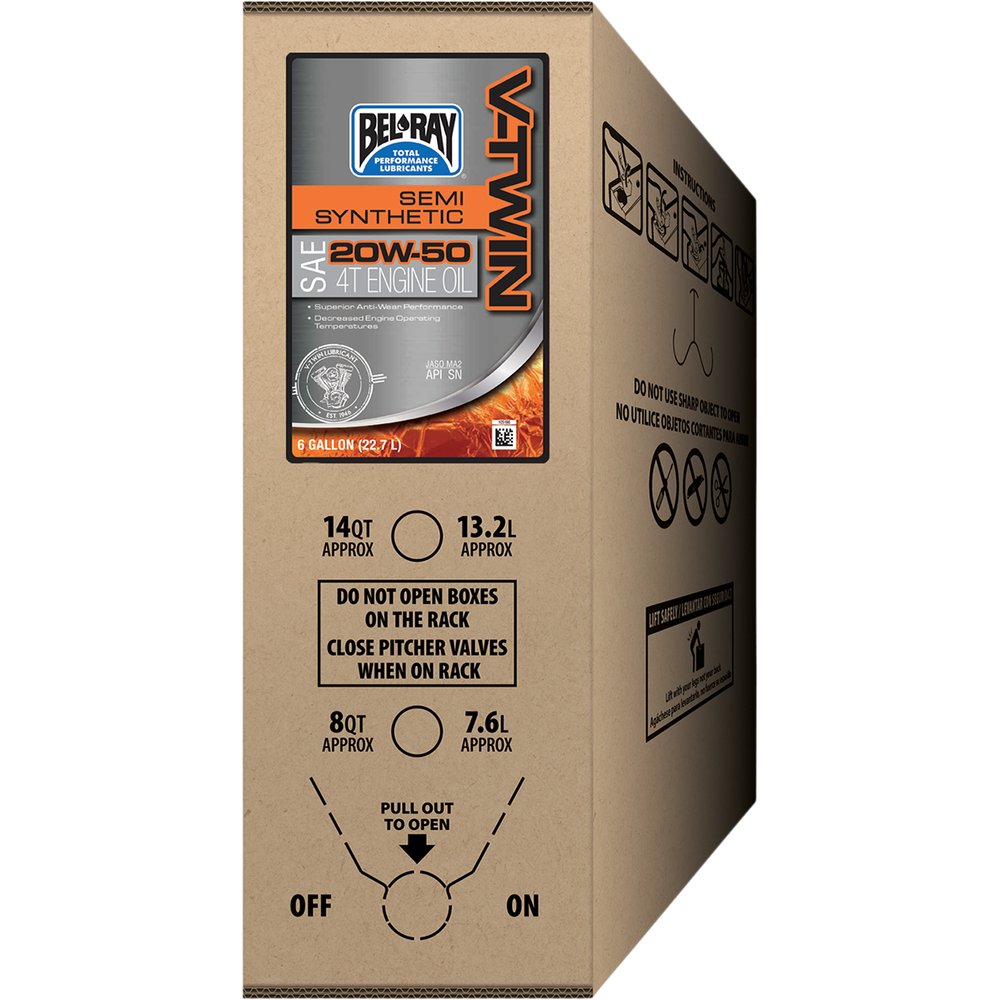 Bel-Ray V-Twin Semi-Synthetic Oil - 20W-50 - 6 U.S. gal. - Bag-In-Box 301389150033