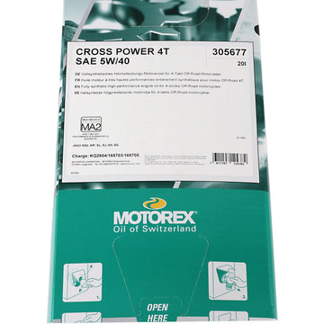 Motorex Cross Power Synthetic 4T Engine Oil - 5W-40 - 20L Dispenser Box 305677