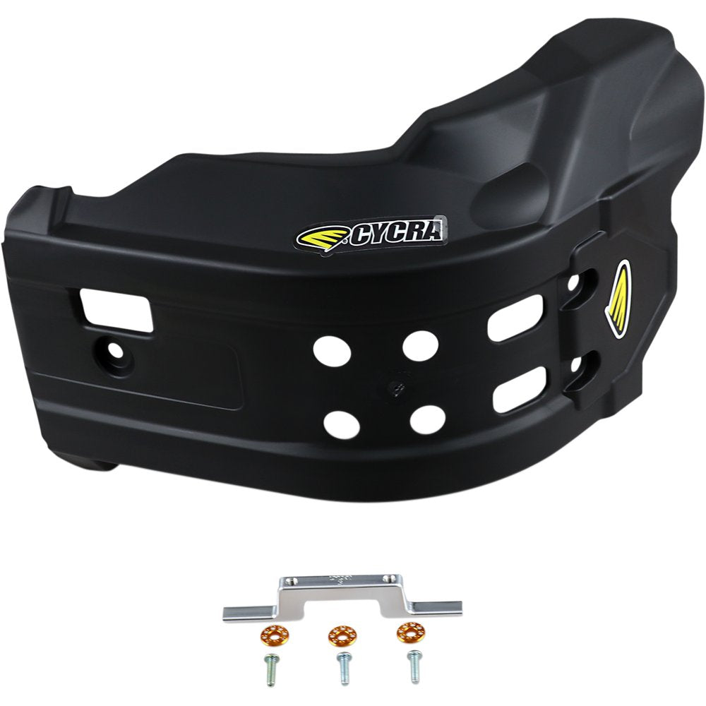 Black Cycra motorcycle with mounting hardware on a white background