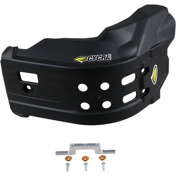 Black Cycra motorcycle with mounting hardware on a white background