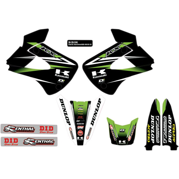 D'Cor Visuals Graphics and Trim Kit - Team Green - Kawasaki 10-20-514