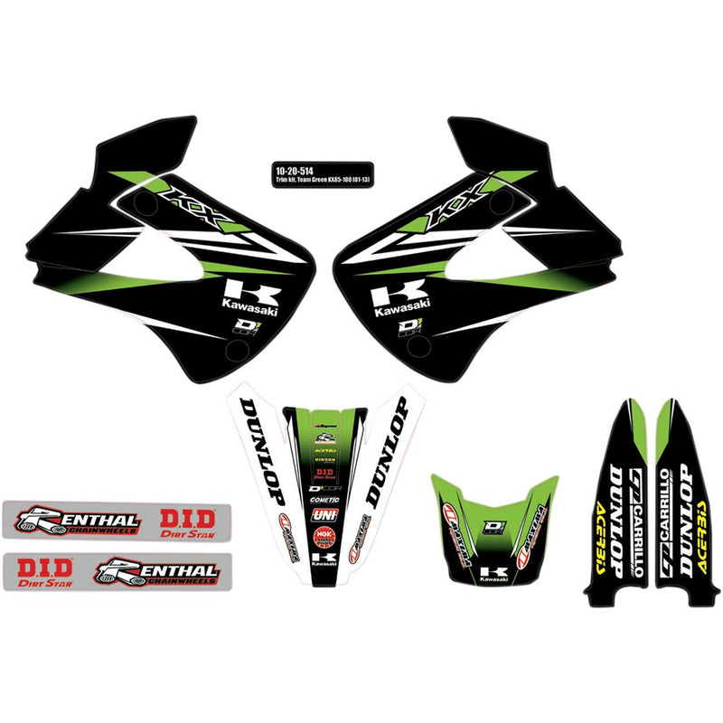 D'Cor Visuals Graphics and Trim Kit - Team Green - Kawasaki 10-20-514