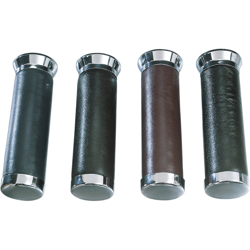Parts Unlimited Leather-Covered Grips - Black 45-1122B-BC324