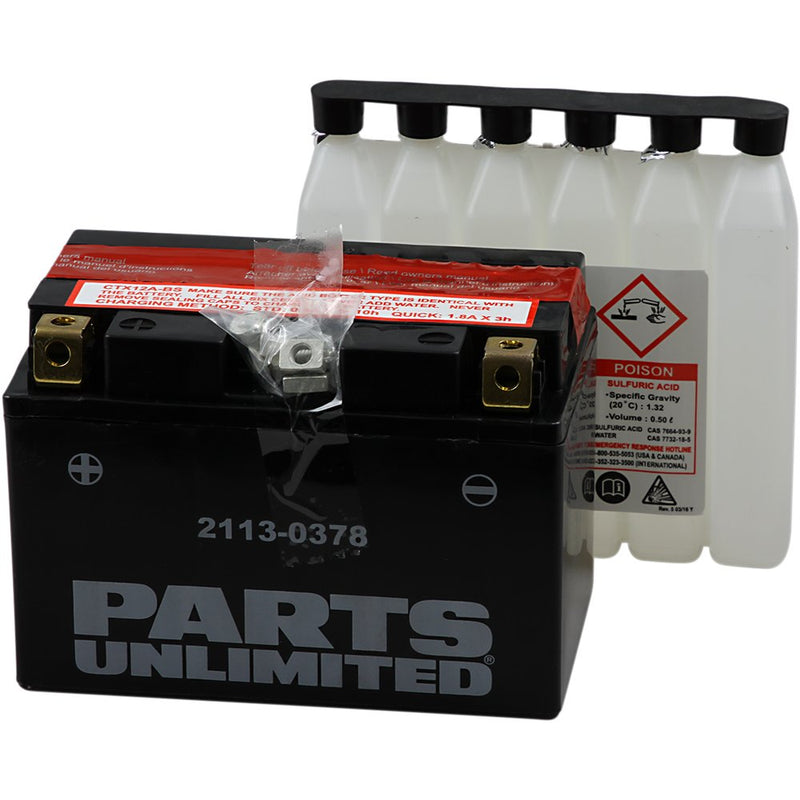 Parts Unlimited AGM Battery - YTX12A-BS CTX12A-BS