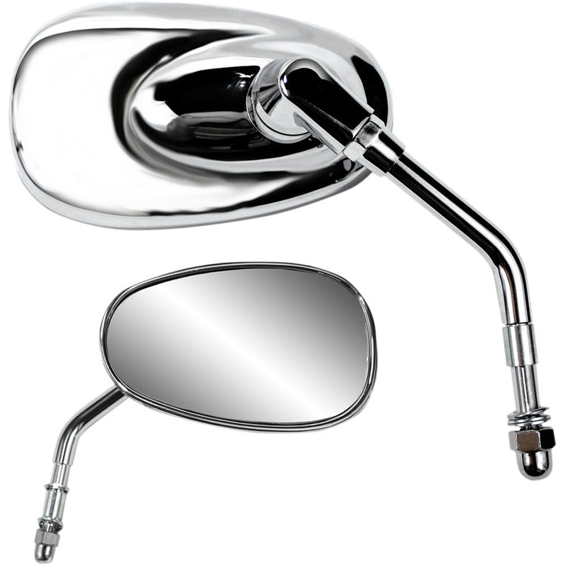 Parts Unlimited Mirror - Side View - Oval - Short - Chrome 17043