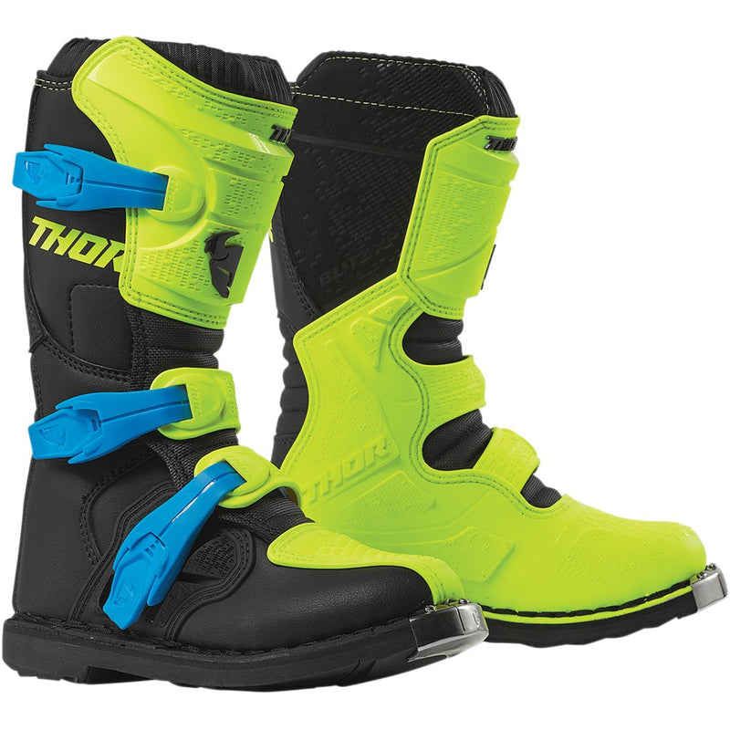 Thor Youth Blitz XP Boots - Green Fluorescent/Black - Size 2 3411-0518