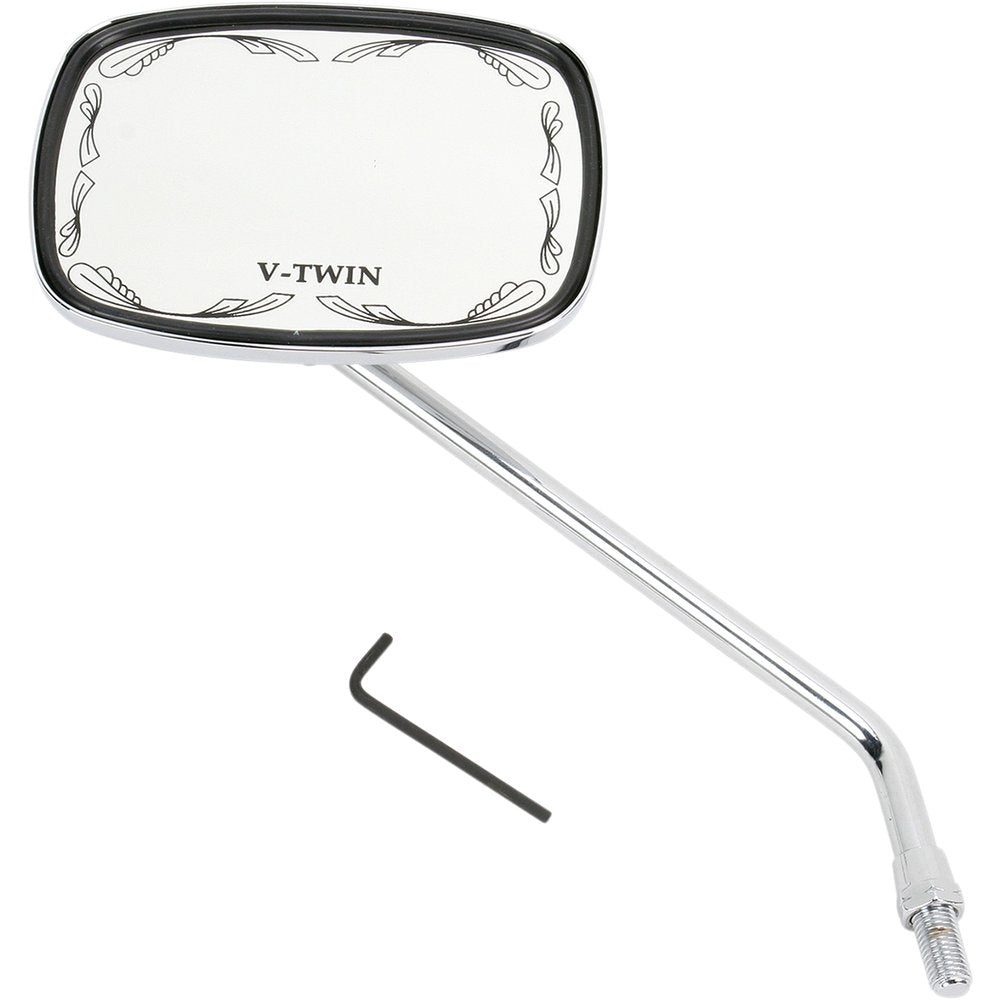 Emgo Mirror - Die-Cast - V-Twin Scrolled - Side View - Rectangle - M10 x 1.25 (Left Hand) - Chrome 20-21751