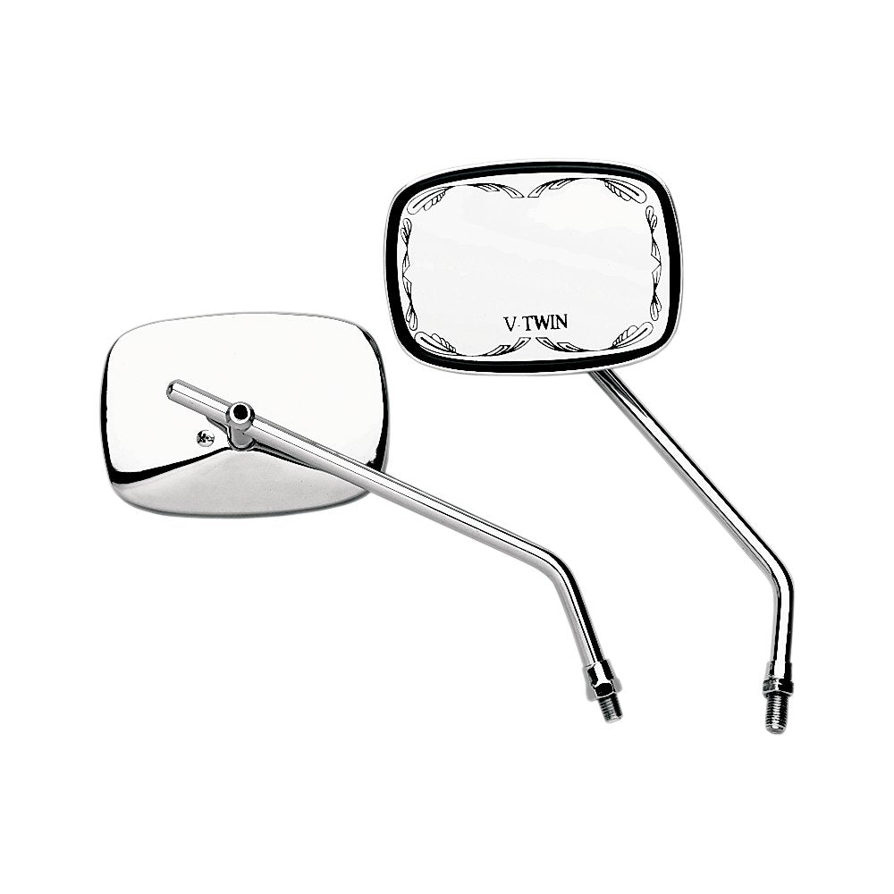Emgo Mirror - Die-Cast - V-Twin Scrolled - Side View - Rectangle - M10 x 1.25 - Chrome - Left 20-21750