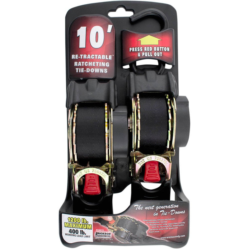 Erickson Retractable Ratchet Tie-Downs - 10' - Black 34415