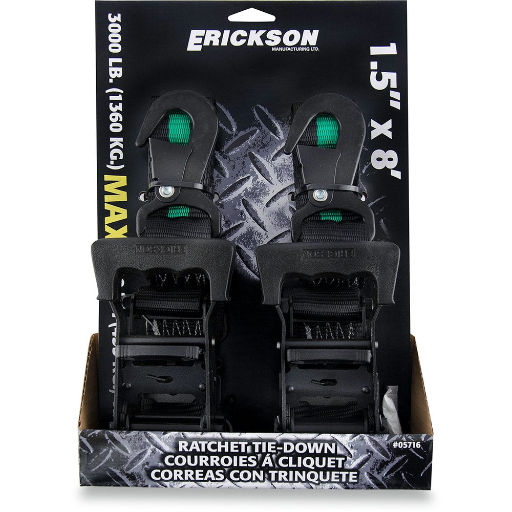 Erickson Ratchet Tie-Downs - 1-1/2" x 8' - Black 05716