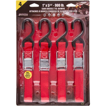 Erickson Buckle Tie-Down - 1" x 5-1/2' - 4 Pack -Red 05605
